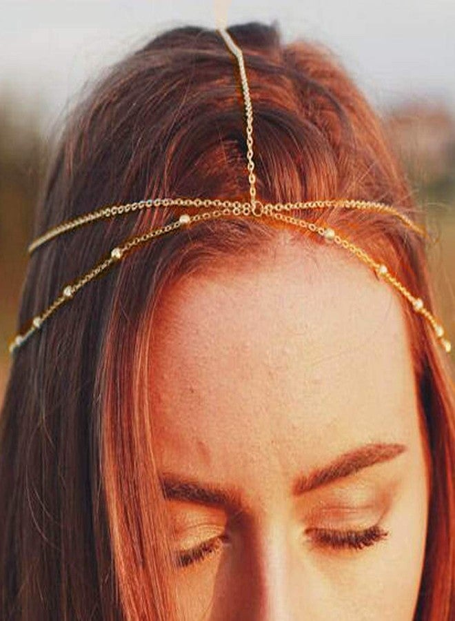 Chicque Boho Head Chain Jewelry Gold Headpiece Beaded Hair Jewelry Layered Hair Chain Festival for Women and Girls - Image 1